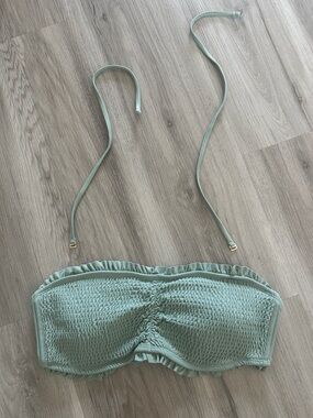 Hollister Sage Green Smocked Bandeau Bikini Top